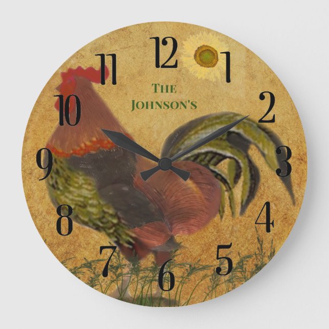 RELOJ REDONDO GRANDE ORGULLOSO RÚSTICO ROOSTER AMERICANA (Anverso)