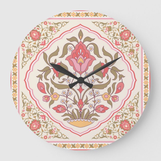 Reloj Redondo Grande Oriental Ornate: Diseño Floral. (Anverso)
