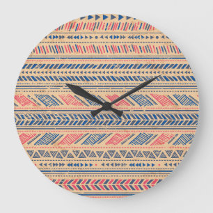 Reloj Redondo Grande Origen étnico tribal vintage: patrón sin fisuras.