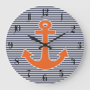 Reloj Redondo Grande Original Embroidery Anchor Captain Nautical