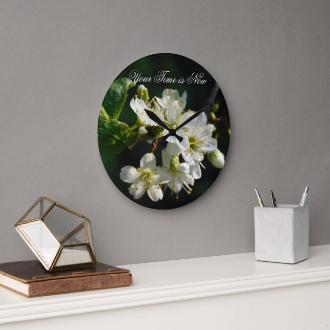 Reloj Redondo Grande Original White Plum Art Custom Name Wall Clock (Oficina)