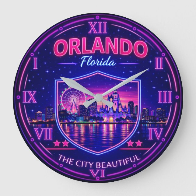 Reloj Redondo Grande Orlando Florida Skyline  (Anverso)