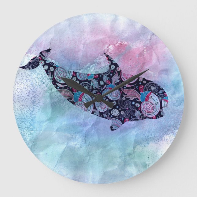 Reloj Redondo Grande Ornamental Silhouette Whale (Anverso)