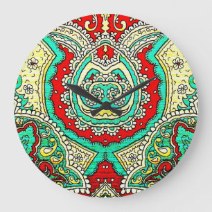 Reloj Redondo Grande Ornamento arabesco neón: estilo años 80.