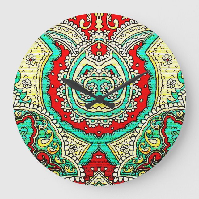 Reloj Redondo Grande Ornamento arabesco neón: estilo años 80. (Anverso)