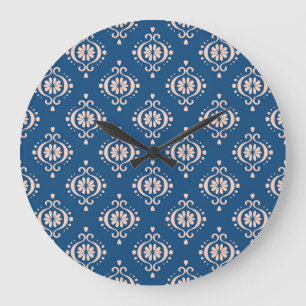 Reloj Redondo Grande Ornamento de Damasco de Folclore Geométrico Ikat