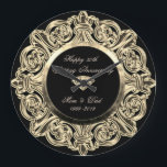 Reloj Redondo Grande Ornamento de oro 25° aniversario Boda<br><div class="desc">Elegante reloj de aniversario boda adorno de oro.</div>