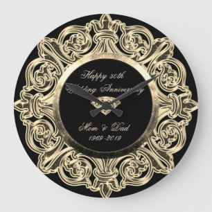 Reloj Redondo Grande Ornamento de oro 25° aniversario Boda