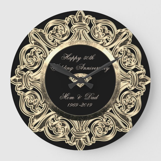 Reloj Redondo Grande Ornamento de oro 25° aniversario Boda (Anverso)