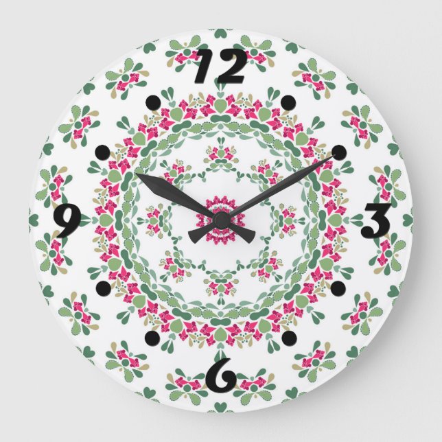 Reloj Redondo Grande Ornamento floral (Anverso)