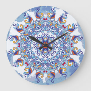 Reloj Redondo Grande Ornamento floral, diseño artístico.