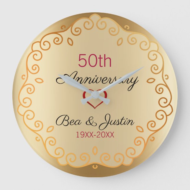 Reloj Redondo Grande Ornamento Floral Oro Y Beige (Anverso)