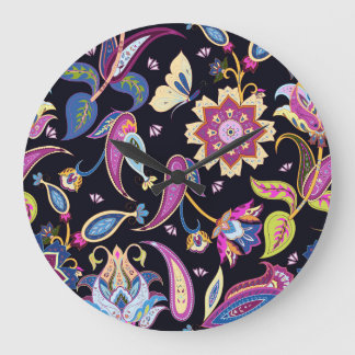 Reloj Redondo Grande Ornamento floral sin foco de Paisley en India