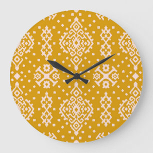 Reloj Redondo Grande Ornamento folclórico de Ikat - textura étnica.