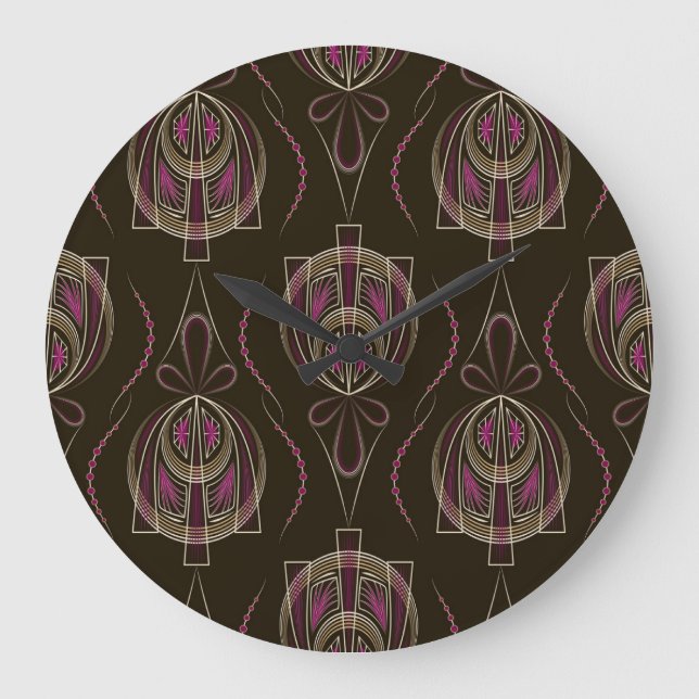 Reloj Redondo Grande Ornamento geométrico del Art Deco Antiguo (Anverso)