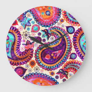 Reloj Redondo Grande Ornamento indio sin foco Paisley Floral