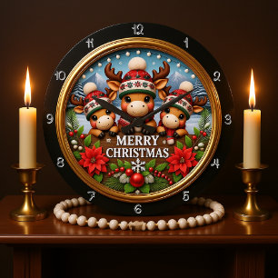 Reloj Redondo Grande Ornamento navideño de renos 3D