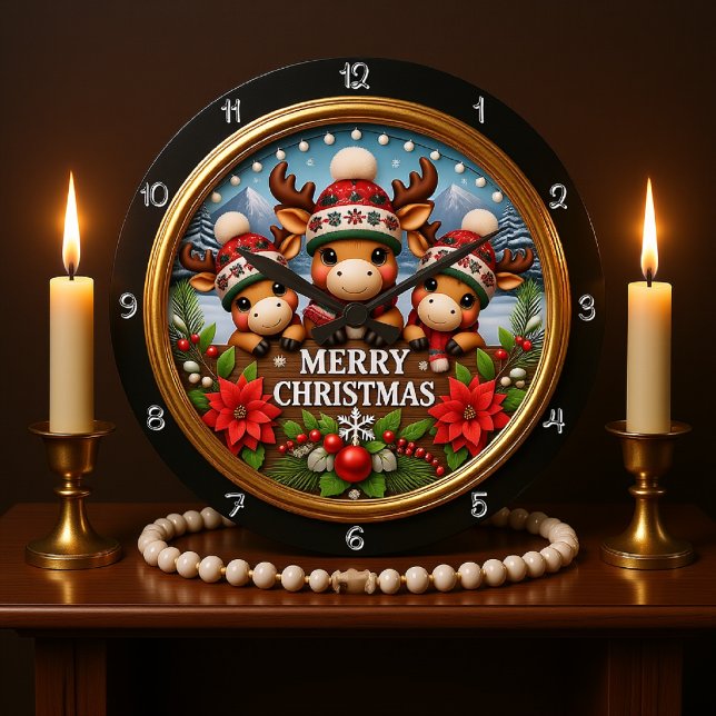 Reloj Redondo Grande Ornamento navideño de renos 3D (Subido por el creador)