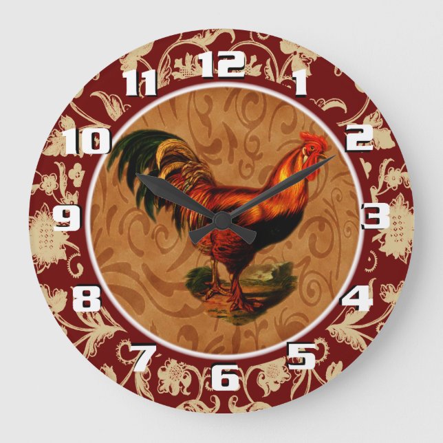 Reloj Redondo Grande Ornate and Elegant Rustic Country Rooster (Anverso)