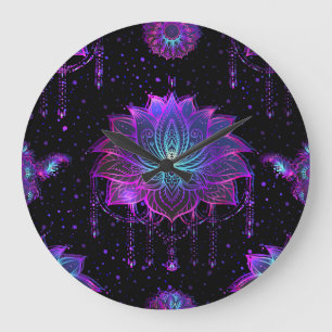 Reloj Redondo Grande Ornate Lotus Flower Seamless Symbol