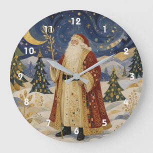Reloj Redondo Grande Ornato Santa Claus Art Nouveau dorado de invierno