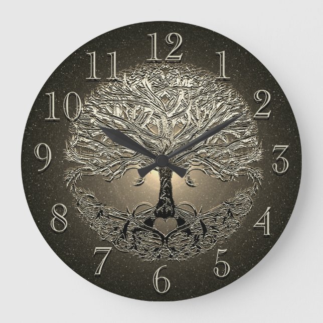Reloj Redondo Grande Oro Árbol del Corazón de la Vida (Anverso)
