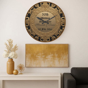 Reloj Redondo Grande Oro Barroco Opulencia Chic 50 Aniversario de Boda