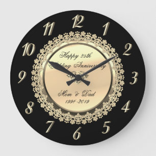 Reloj Redondo Grande Oro, Black Floral Diamond25th Boda Aniversario