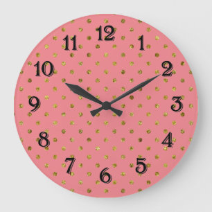 Reloj Redondo Grande Oro Chic Glam y Puntos Rosas