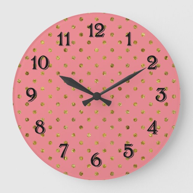 Reloj Redondo Grande Oro Chic Glam y Puntos Rosas (Anverso)