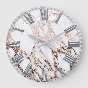 Reloj Redondo Grande Oro color de rosa de mármol metálico del número