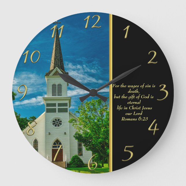 Reloj Redondo Grande Oro de la Iglesia blanca 6:23 (Anverso)