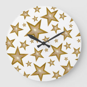 Reloj Redondo Grande "Oro" Estrellas todo blanco
