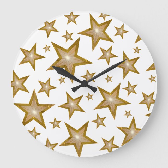 Reloj Redondo Grande "Oro" Estrellas todo blanco (Anverso)