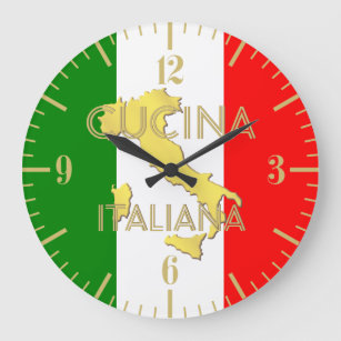 Reloj Redondo Grande Oro Italia País Bandera Italiana Cubierta de pared