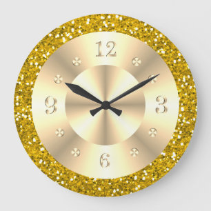 Reloj Redondo Grande Oro Metálico Brillante Glamour de Moda 