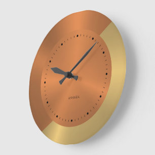 Reloj Redondo Grande Oro Metálico y Cobre Personalizado en Pantalla Div