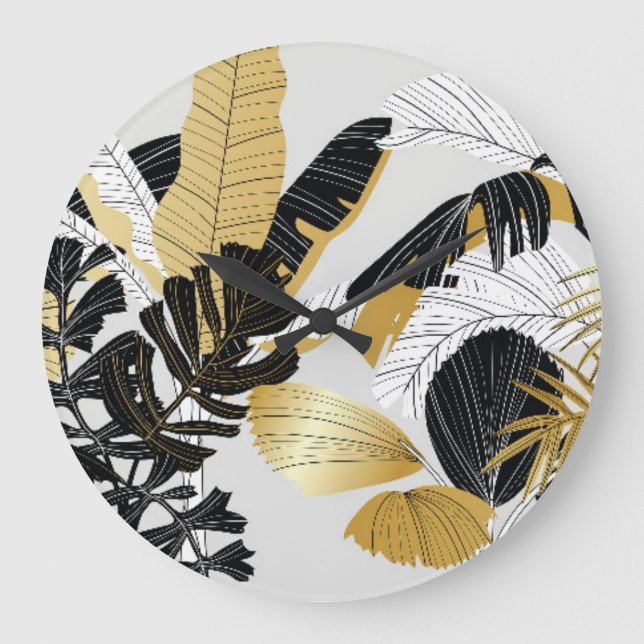 Reloj Redondo Grande Oro, plantas tropicales negras: lujo. (Anverso)