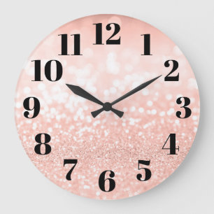 Reloj Redondo Grande Oro Rosa Pálido Glam Bokeh Brillo