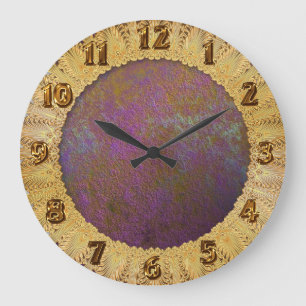 Reloj Redondo Grande Oro y diseño abstracto púrpura