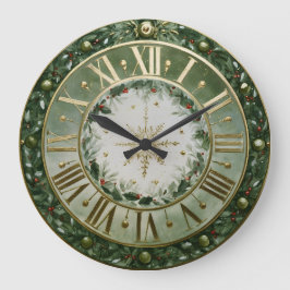 Reloj Redondo Grande Oro y Verde Festivo