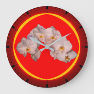 Reloj Redondo Grande Orquídea blanca en rojo