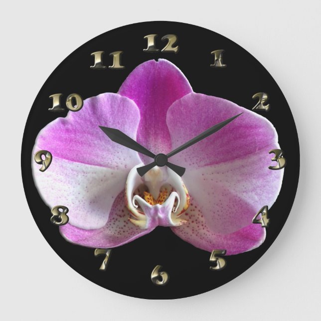 Reloj Redondo Grande Orquídea morada y blanca (Anverso)