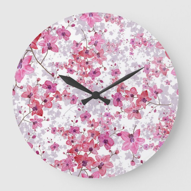 Reloj Redondo Grande Orquídea: singular belleza roja. (Anverso)