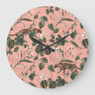 Reloj Redondo Grande Orquídea tropical, mariposas: acuarela exótica.
