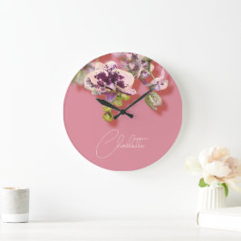 Reloj Redondo Grande Orquídeas Flores Tropicales Nombre personalizado