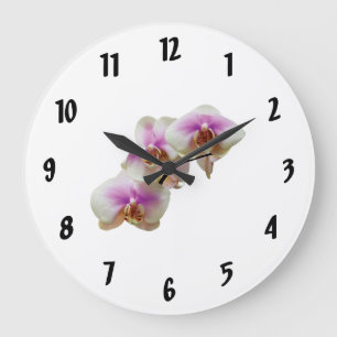 Reloj Redondo Grande Orquídeas magenta pálido y blanco