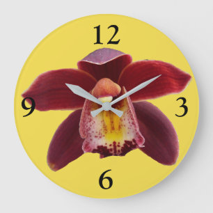 Reloj Redondo Grande Orquídeas Maroon I Hermosa Floral Roja