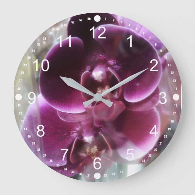 Reloj Redondo Grande Orquídeas moradas oscuras (Anverso)