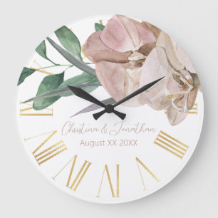 Reloj Redondo Grande Orquídeas románticas en acuarela